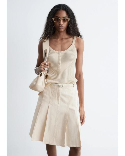 & Other Stories White Pleated Cotton Midi Skirt