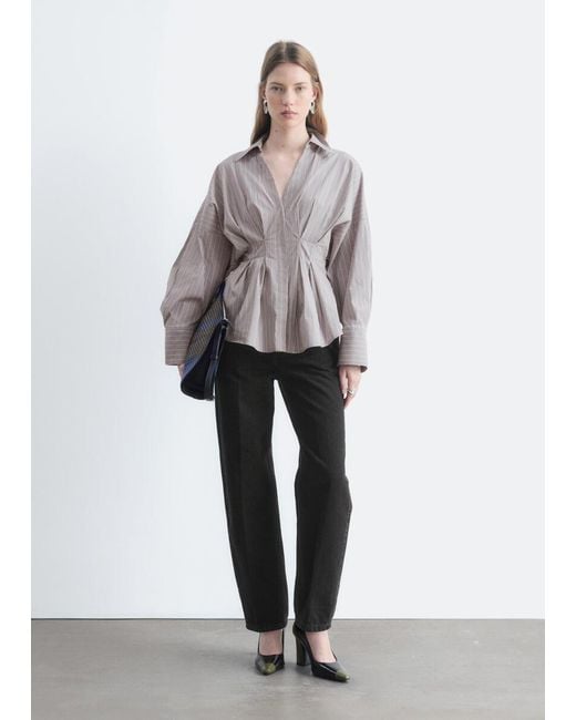 & Other Stories Gray Fitted-Waist Cotton Shirt