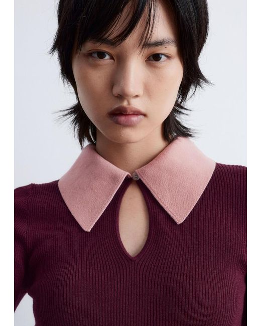 & Other Stories Purple Keyhole Collar Top