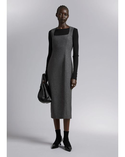 & Other Stories Gray Sleeveless Wool Midi Dress