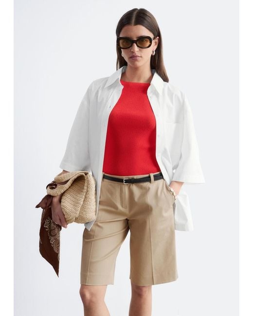 & Other Stories Natural Tailored Knee-Length Shorts