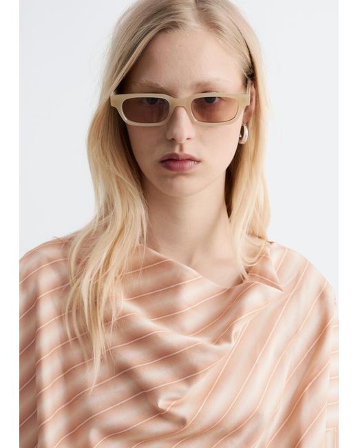 & Other Stories Natural Striped Cowl-Neck Blouse