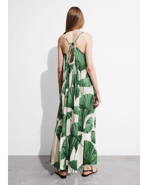 & Other Stories Green Pleated Halterneck Maxi Dress
