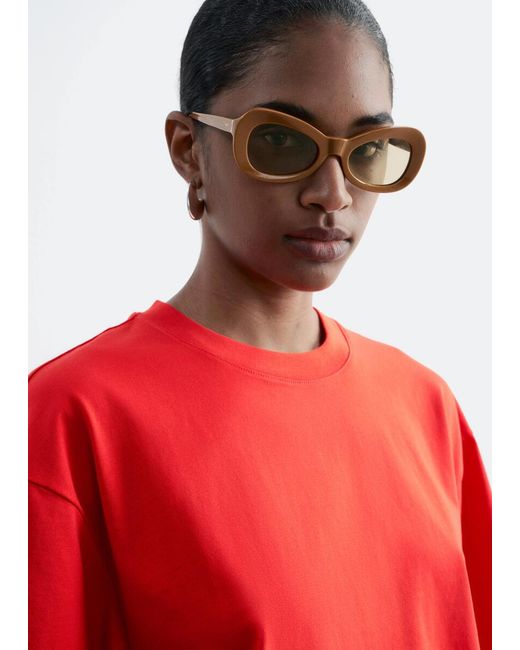 & Other Stories Red Boxy Cotton T-Shirt