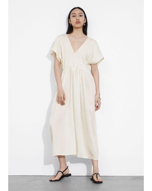 & Other Stories White Pleated Midi Dress