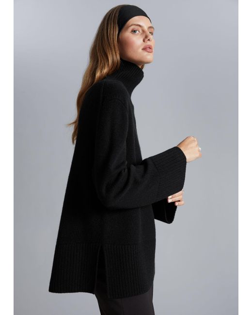 & Other Stories Black Oversized Turtleneck Wool Sweater