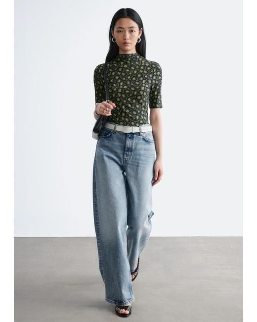 & Other Stories Black Short-Sleeve Mock-Neck Top
