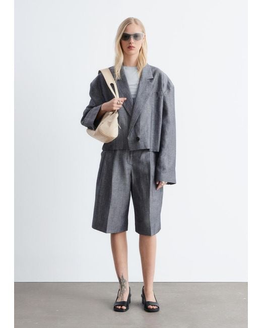 & Other Stories Gray Cropped Oversized Blazer