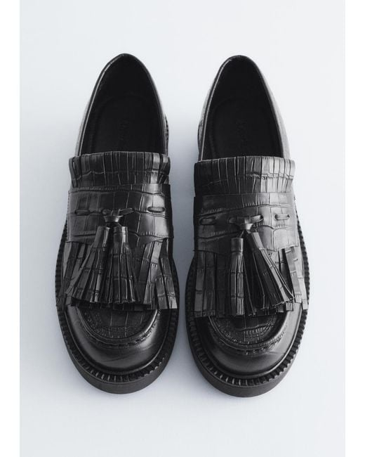 & Other Stories Black Chunky Croco Leather Loafers