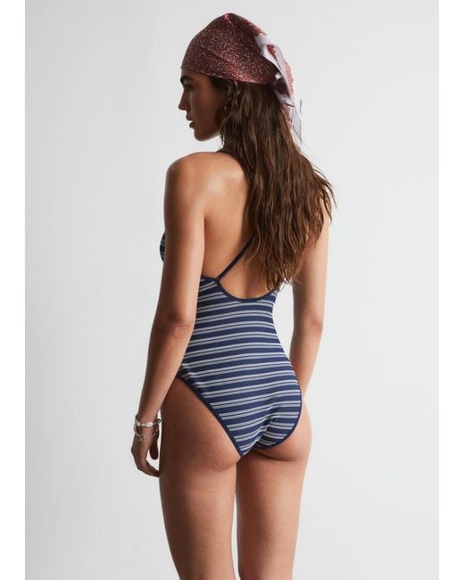 & Other Stories Blue Cross-Back V-Neck Swimsuit