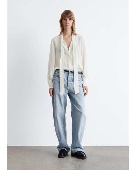& Other Stories White Tie-Neck Silk Blouse