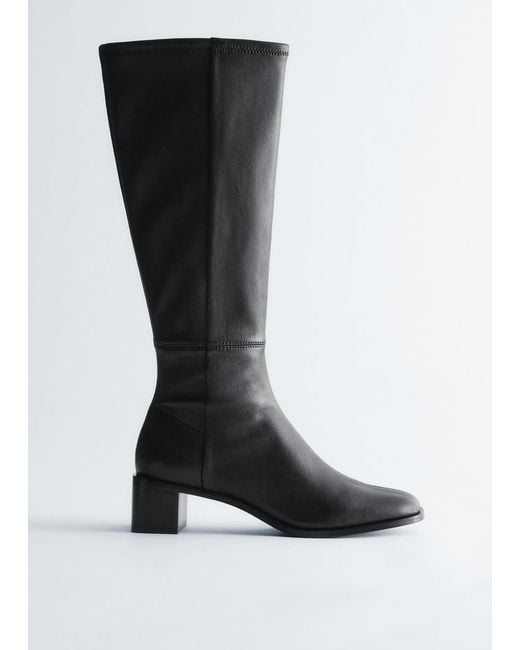 & Other Stories Gray Knee-High Nappa Sock Boots