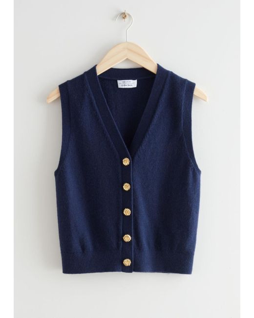 & Other Stories Blue Floral Button Knit Vest