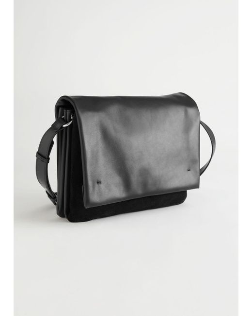 & Other Stories Black Suede Panel Leather Crossbody Bag