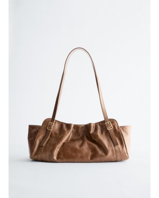 & Other Stories Brown Low-Profile Leather Shoulder Bag