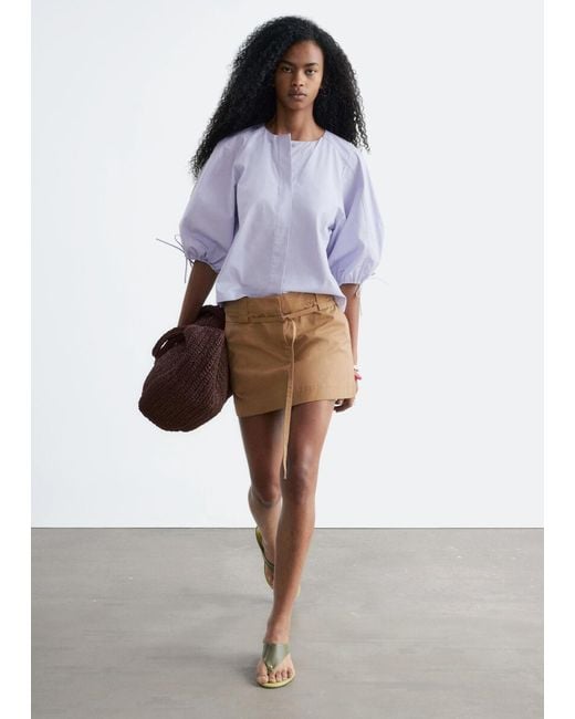 & Other Stories Blue Volume-Sleeve Cotton Blouse
