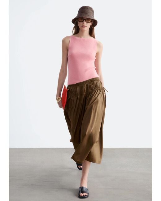 & Other Stories Pink Cotton Drawstring Midi Skirt