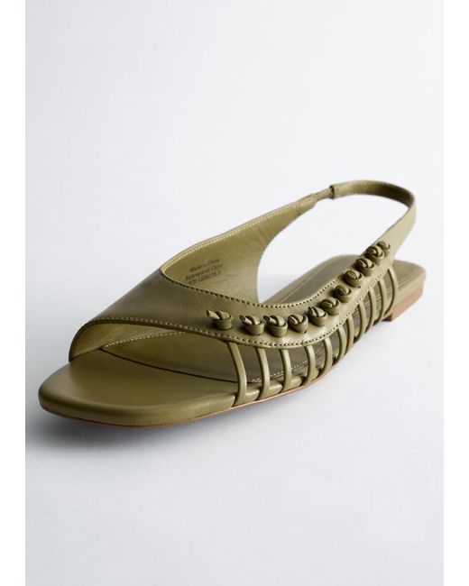 & Other Stories Green Leather Slingback Sandals