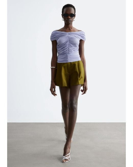 & Other Stories Blue Ruched Jersey Top