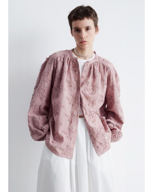 & Other Stories Pink Voluminous Floral-Appliqué Blouse