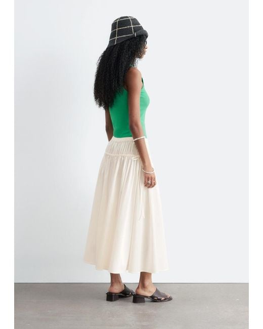 & Other Stories White Cotton Drawstring Midi Skirt