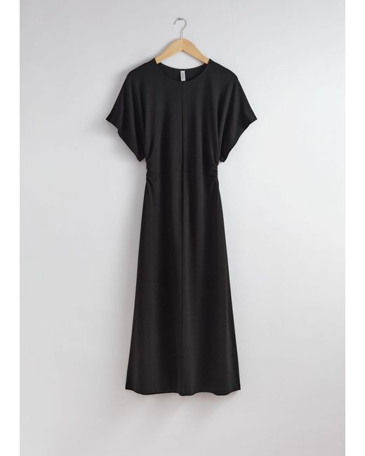 & Other Stories Black Flutter-sleeve Midi Dress