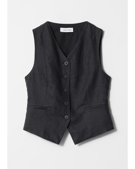 & Other Stories Blue Tailored Linen Vest