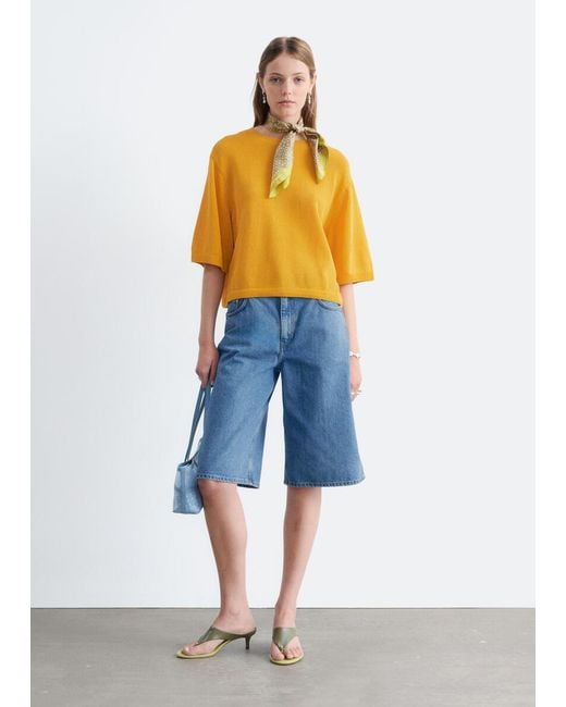 & Other Stories Blue Knitted Cotton T-Shirt