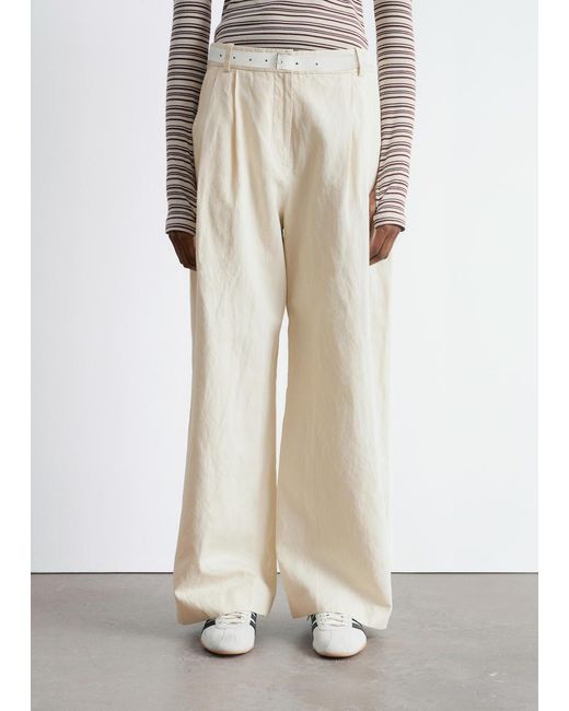 & Other Stories White Wide-Leg Trousers