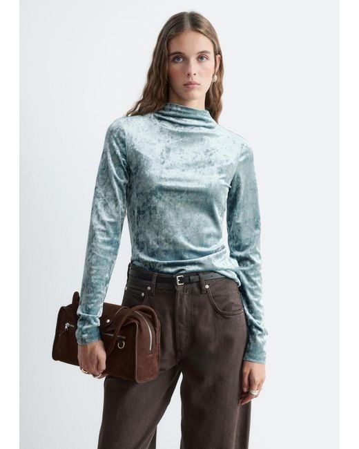 & Other Stories Blue Velvet Mock Neck Top
