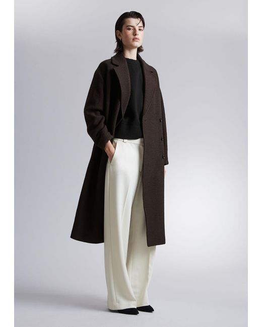 & Other Stories Brown Voluminous Belted Wool Coat