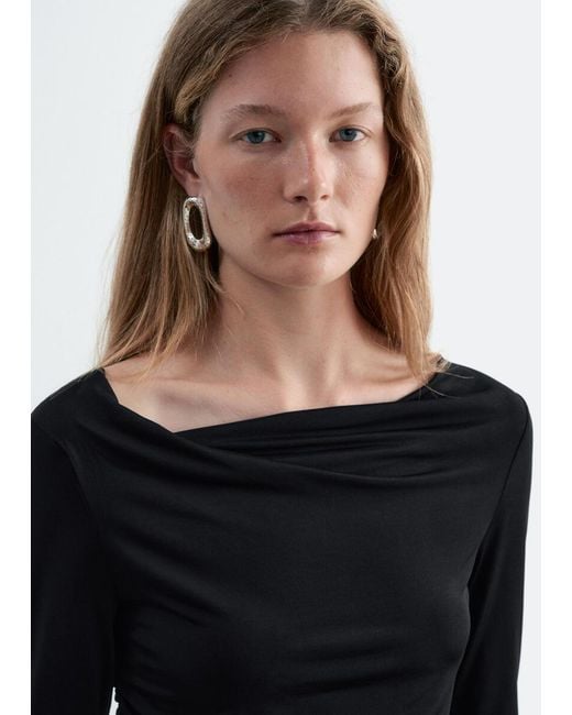& Other Stories Black Tie Waist Jersey Top