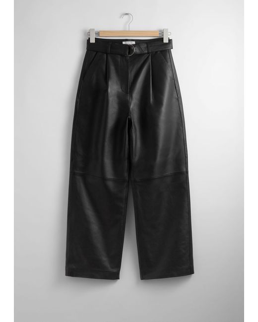 & Other Stories Black Wide Leather Trousers