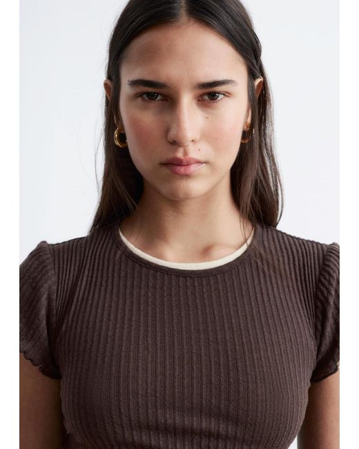 & Other Stories Brown Ribbed Wool T-Shirt