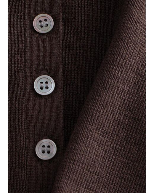 & Other Stories Brown Rib-Knit Merino Wool Polo Top