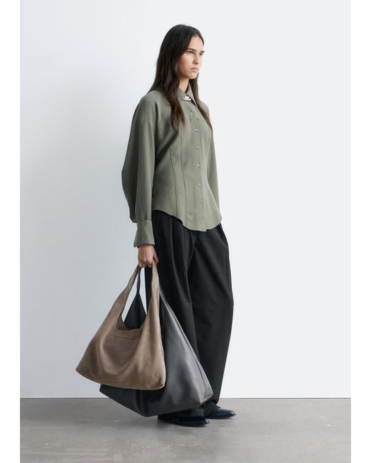 & Other Stories Gray Balloon-Sleeved Tapered Shirt