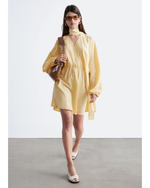 & Other Stories White Scarf-Detail Wrap Mini Dress