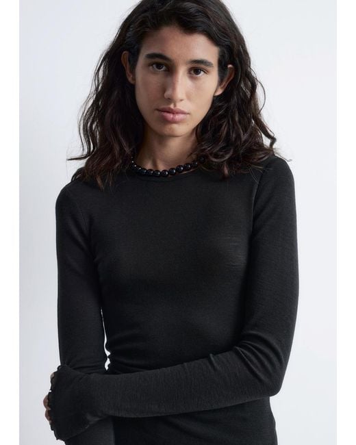 & Other Stories Black Long-Sleeve Wool Top