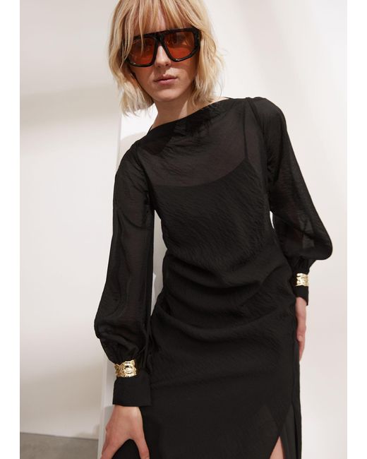 & Other Stories Black Tie-cuff Midi Dress