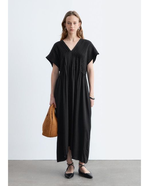 & Other Stories Black Pleated Dolman Midi Dress