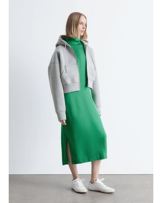 & Other Stories Green Cropped Scuba Zip-Up Hoodie