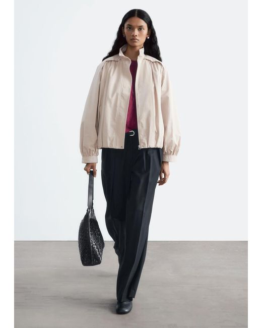 & Other Stories White Gathered Stand-Collar Jacket