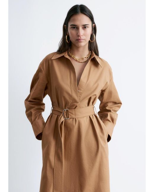 & Other Stories White Belted Midi Dress