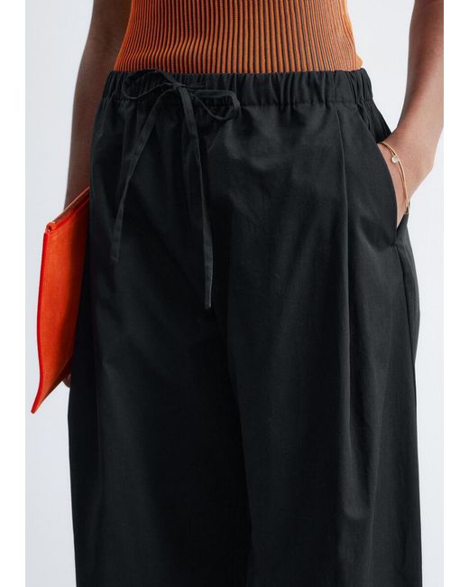 & Other Stories White Cotton Twill Drawstring Trousers
