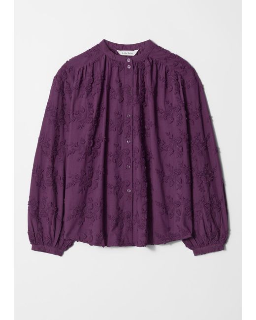 & Other Stories Purple Voluminous Floral-Appliqué Blouse
