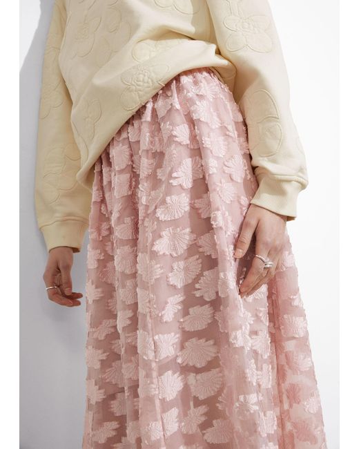& Other Stories Pink Floral-appliqué Midi Skirt