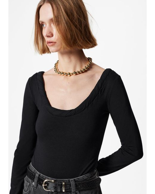 & Other Stories Black Twisted Neckline Bodysuit