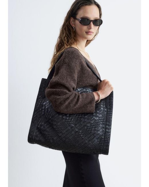 & Other Stories Black Open Braided Leather Tote