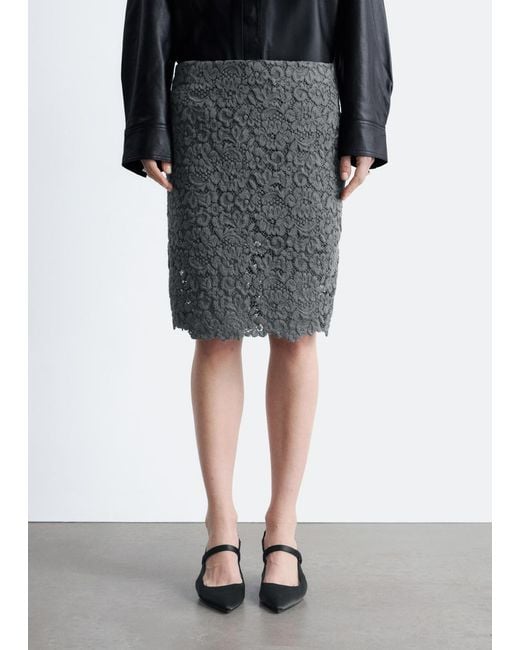 & Other Stories White Pencil Lace Midi Skirt