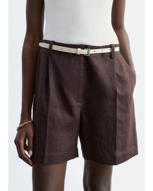 & Other Stories Brown Tailored Linen Shorts
